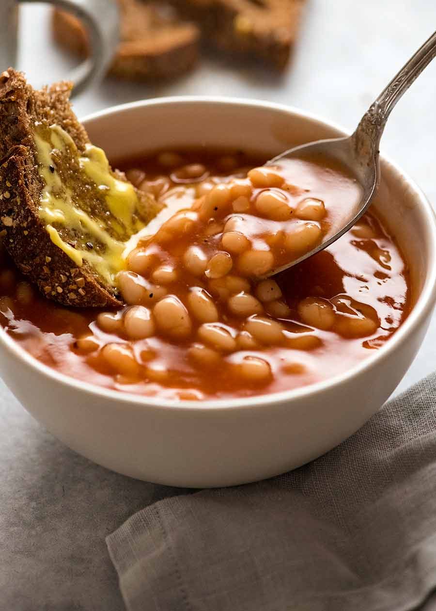 Bowl of homemade Heinz baked beans