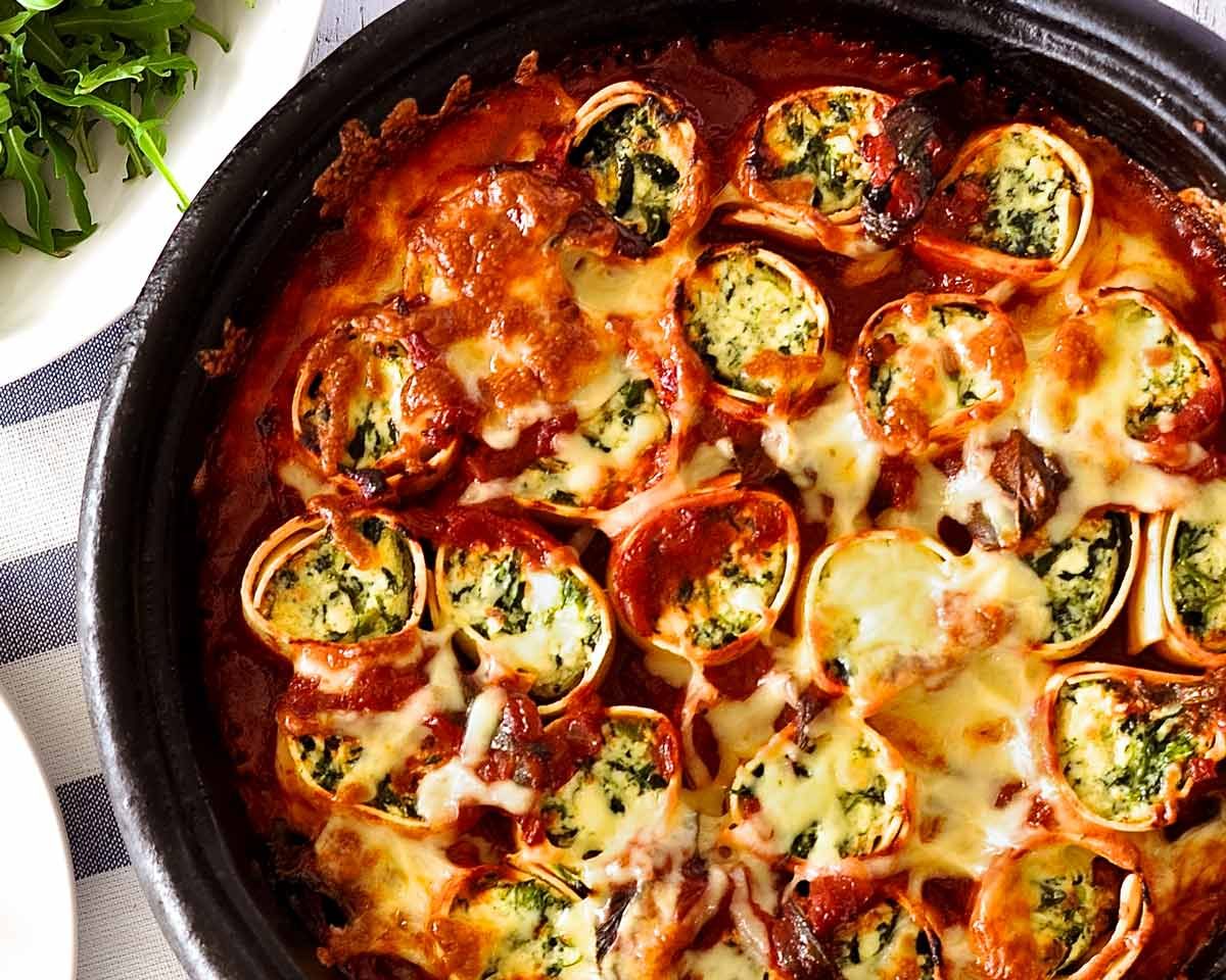 Overhead photo of Spinach and Ricotta Rotolo