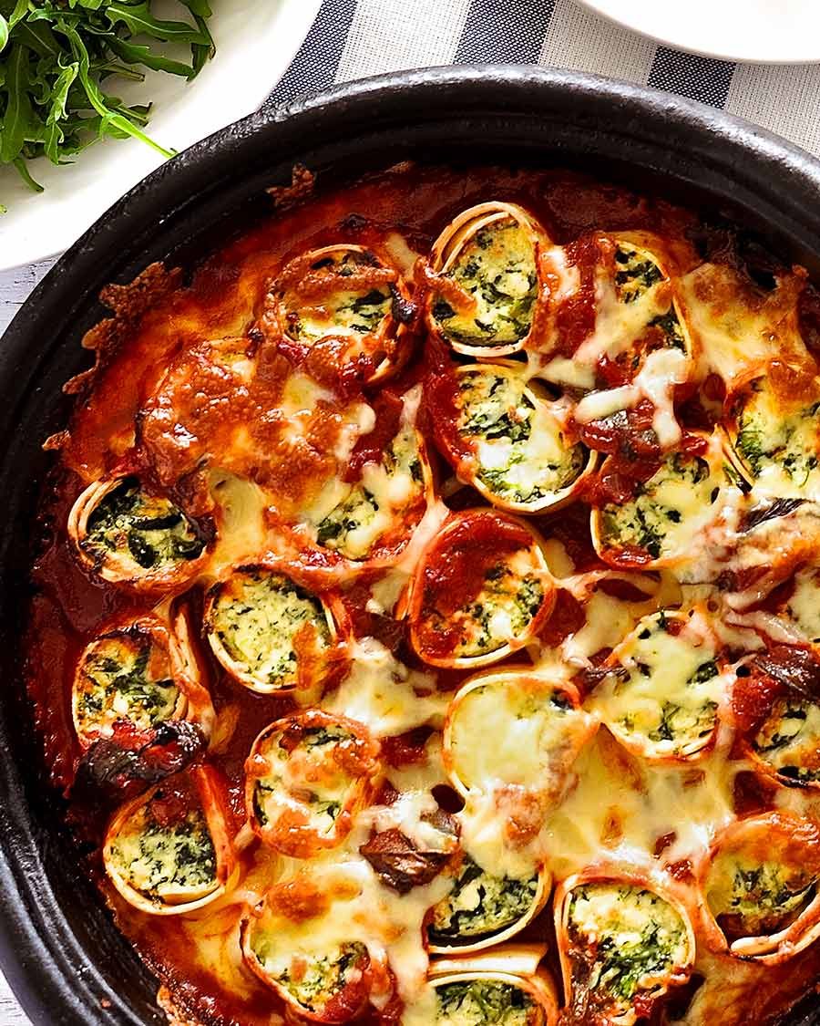 Overhead photo of Spinach and Ricotta Rotolo