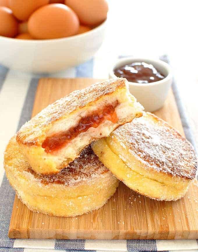 Jam Jelly Doughnut French Toast with a bite taken out