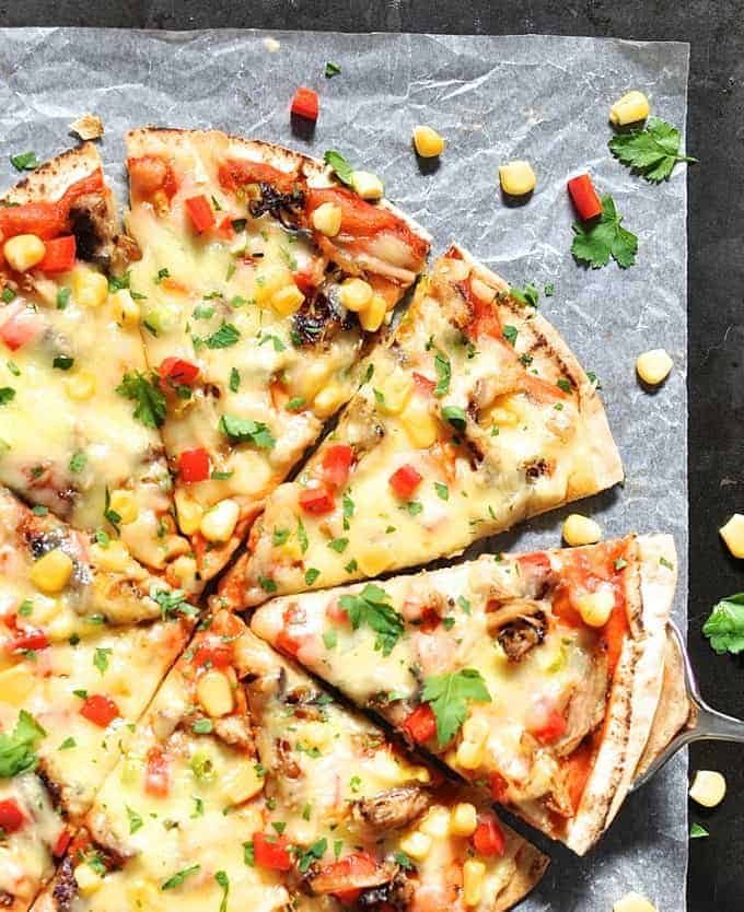 Overhead photo of Mexican Pizzas