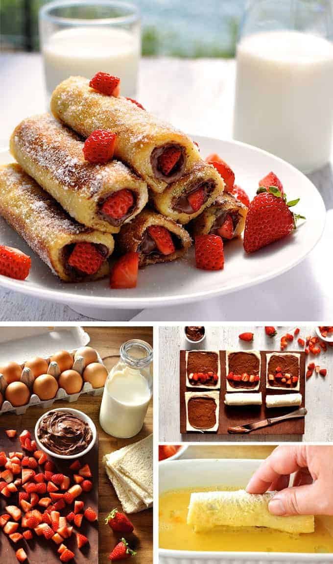 Strawberry Nutella French Toast Roll Ups - just a handful of ingredients to make these in 15 minutes. They taste like doughnuts! recipetineats.com