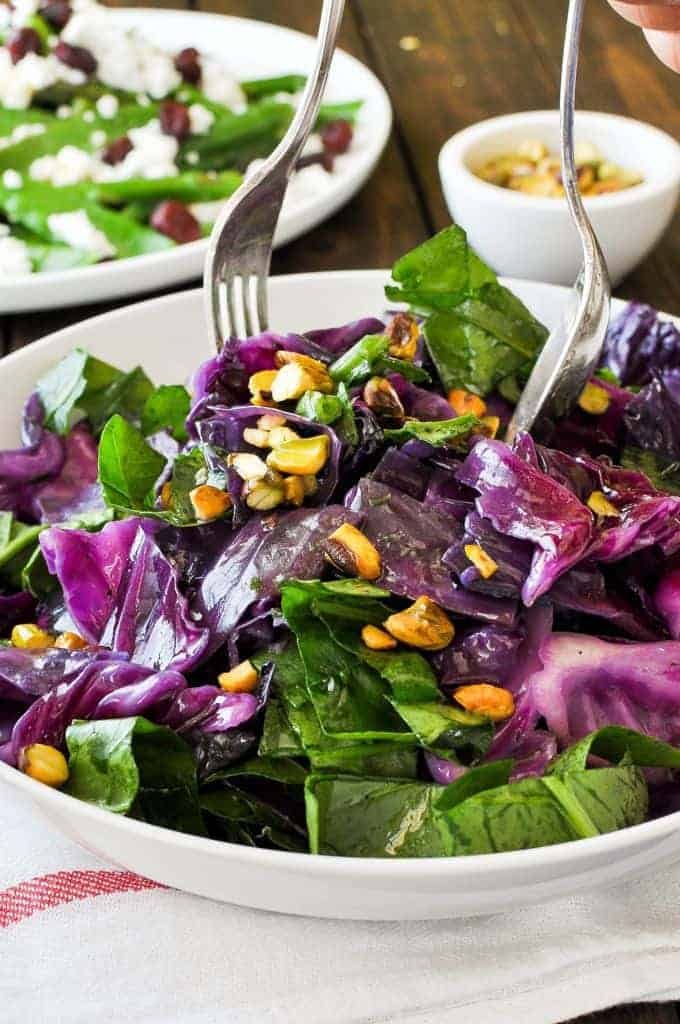 Purple Cabbage Spinach with Garlic Herb Butter - minutes to make, adds a great splash of colour to any table!