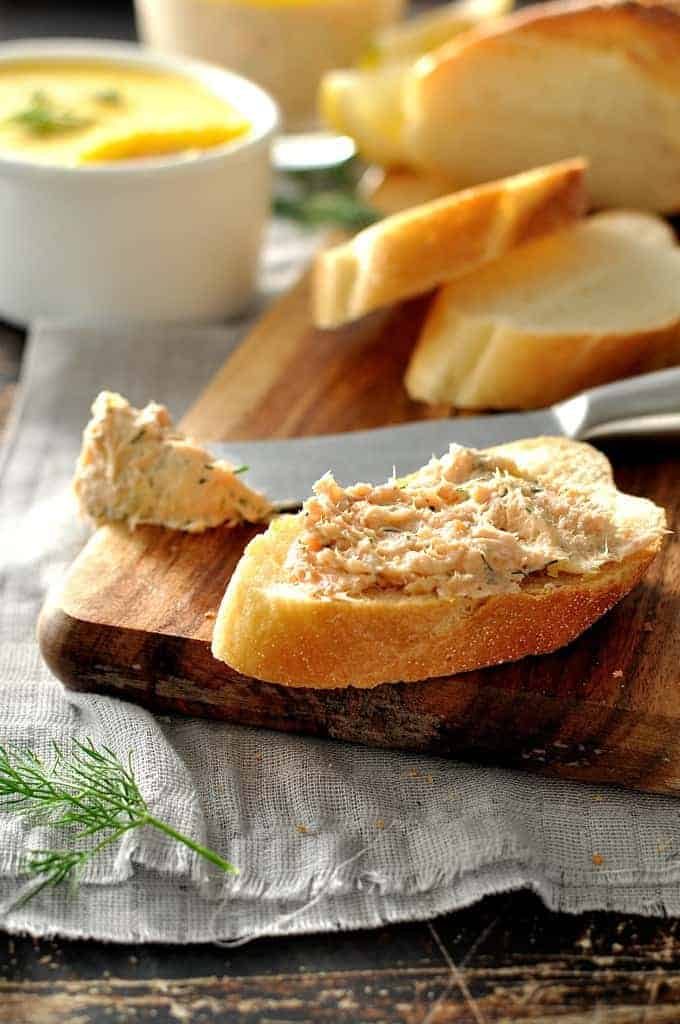 Elegant Smoked Trout Dip spread on crusty bread