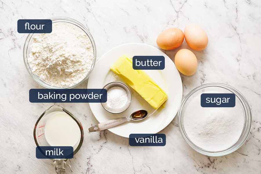 Ingredients for Lamington Sponge