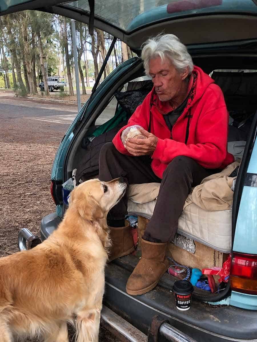 Dozer potato wedges Geoff Bayview dog park
