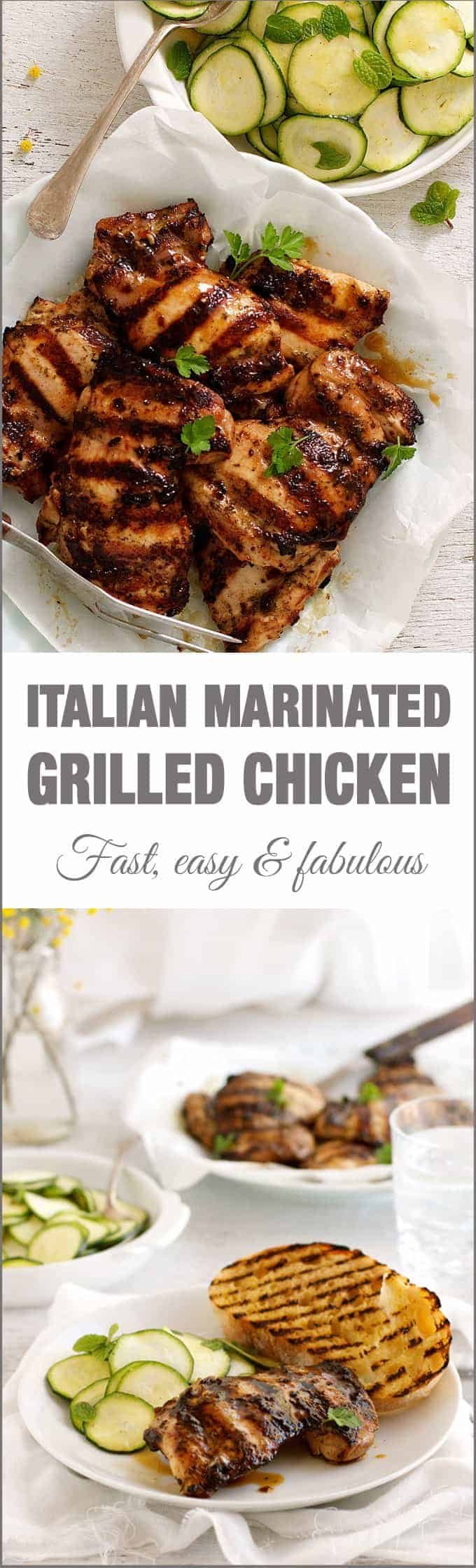 Italian Marinated Grilled Chicken with Zucchini - using a marinade that doubles as a dressing is a nifty way to make midweek meals even faster!