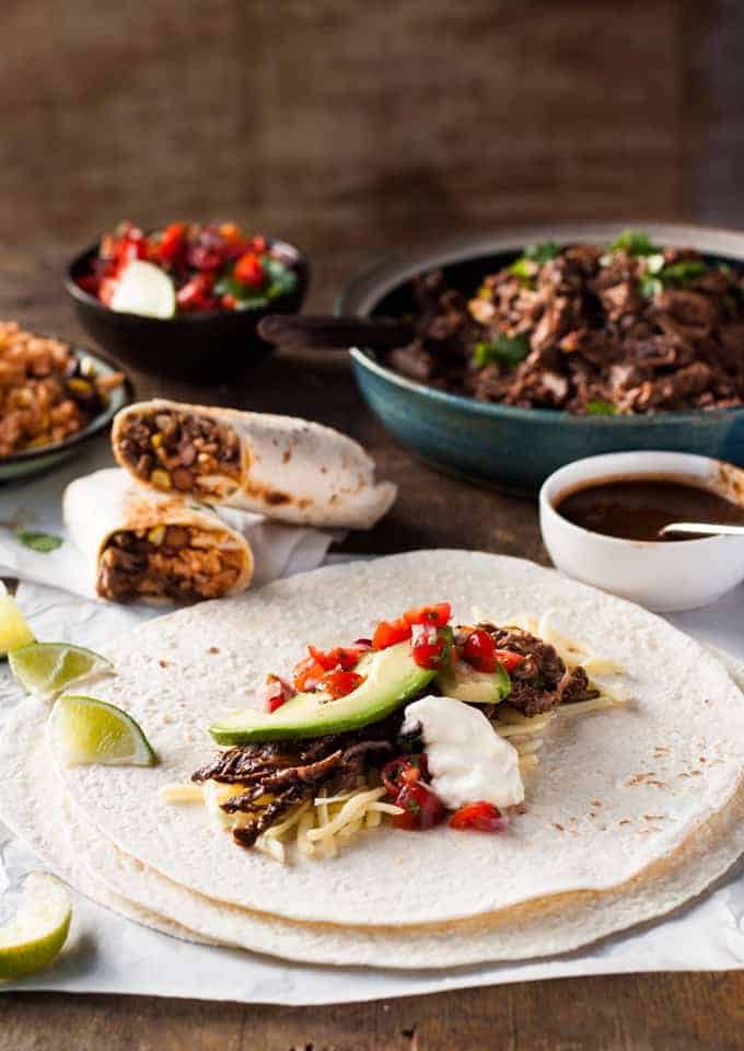 Assembling Shredded Beef Burritos 