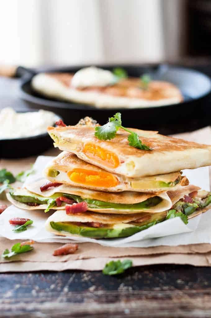 Stack of Egg, Bacon and Avocado Quesadilla