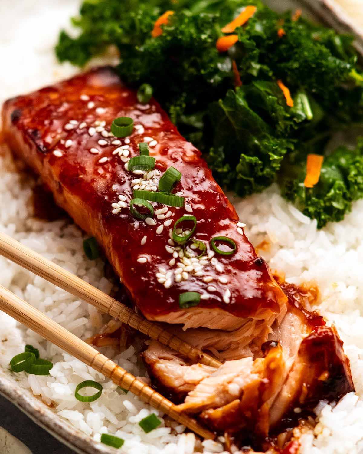 Asian Glazed Salmon on rice