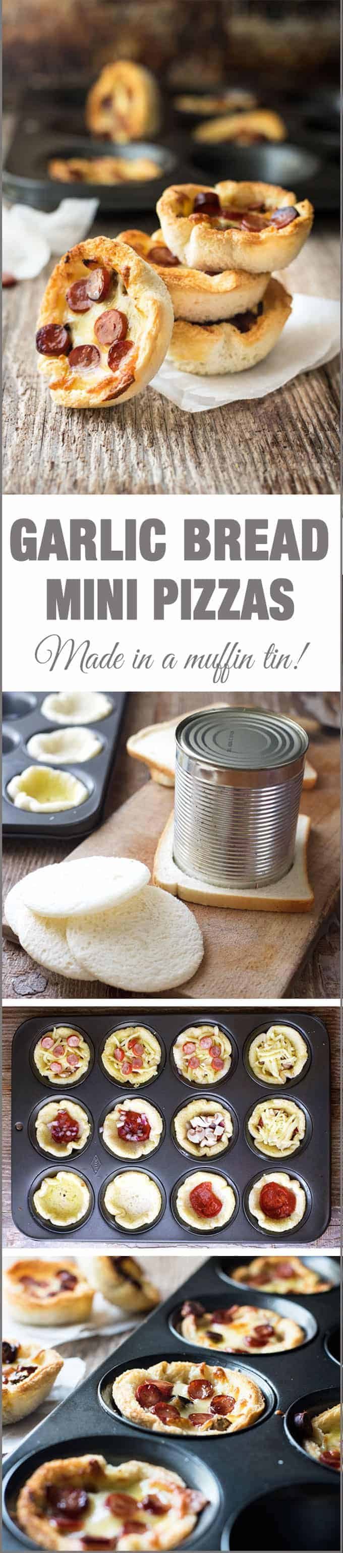 Garlic Bread Mini Pizza - made from plain sandwich bread brushed with garlic butter, these mini pizzas taste like a cross between garlic bread and pizza!