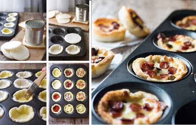 Garlic Bread Mini Pizza - made from plain sandwich bread brushed with garlic butter, these mini pizzas taste like a cross between garlic bread and pizza!