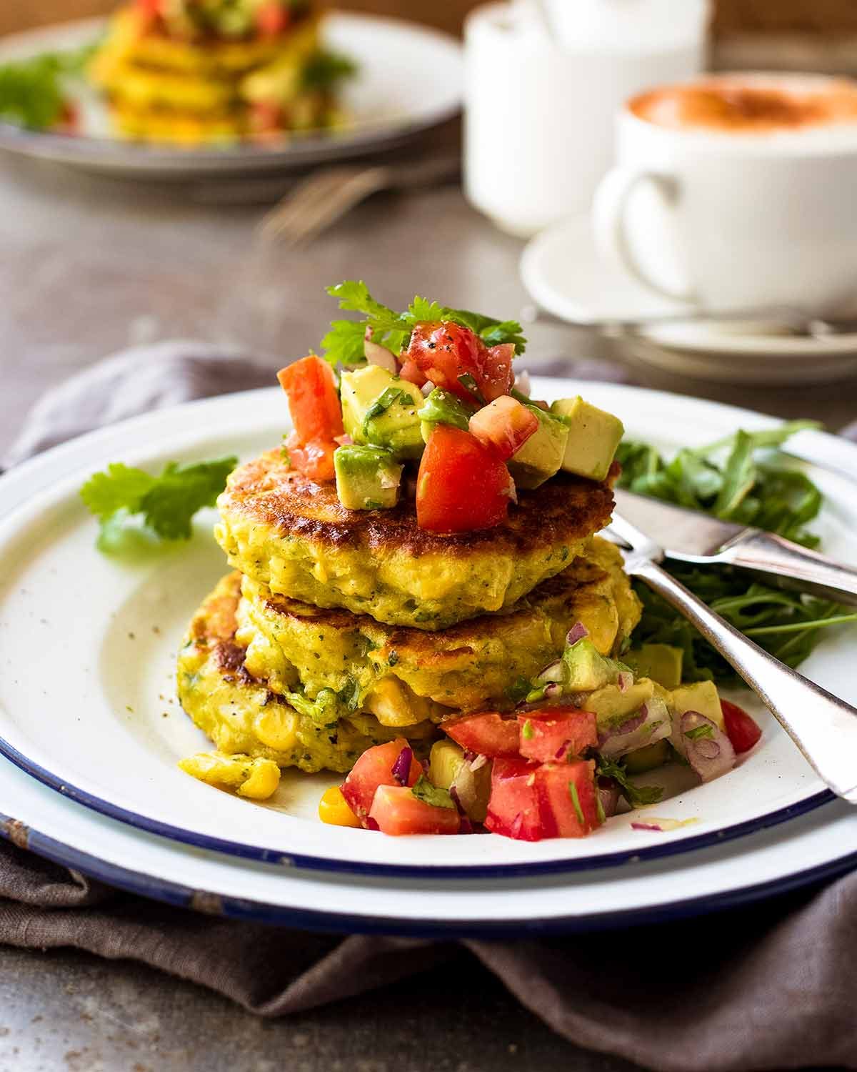 Bill Granger corn fritters with avocado salsa