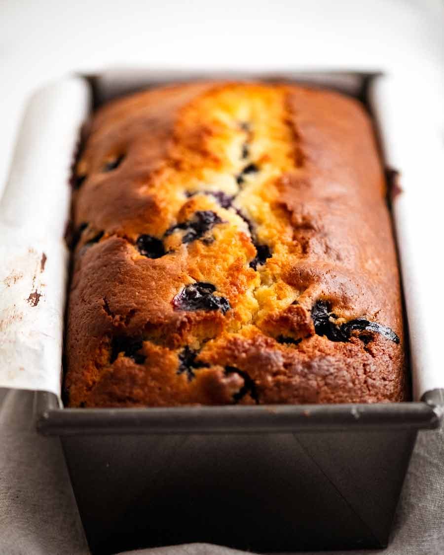 Blueberry Lemon Loaf fresh out of the oven