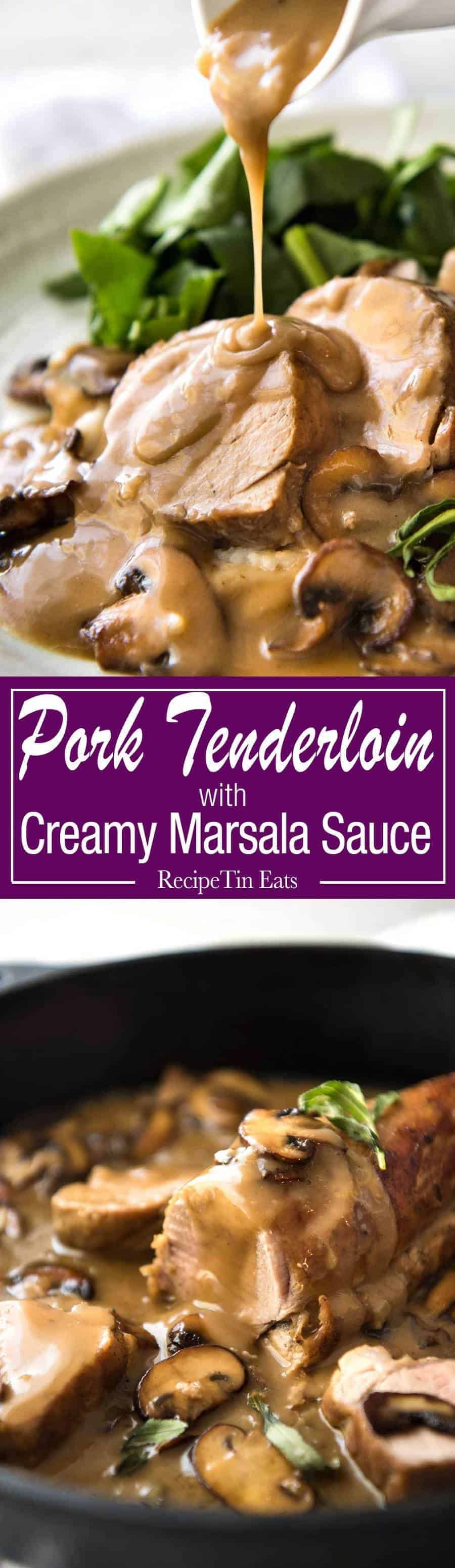 Pork Tenderloin served with a Creamy Marsala Mushroom Sauce - so easy to make, yet impressive enough for company! recipetineats.com