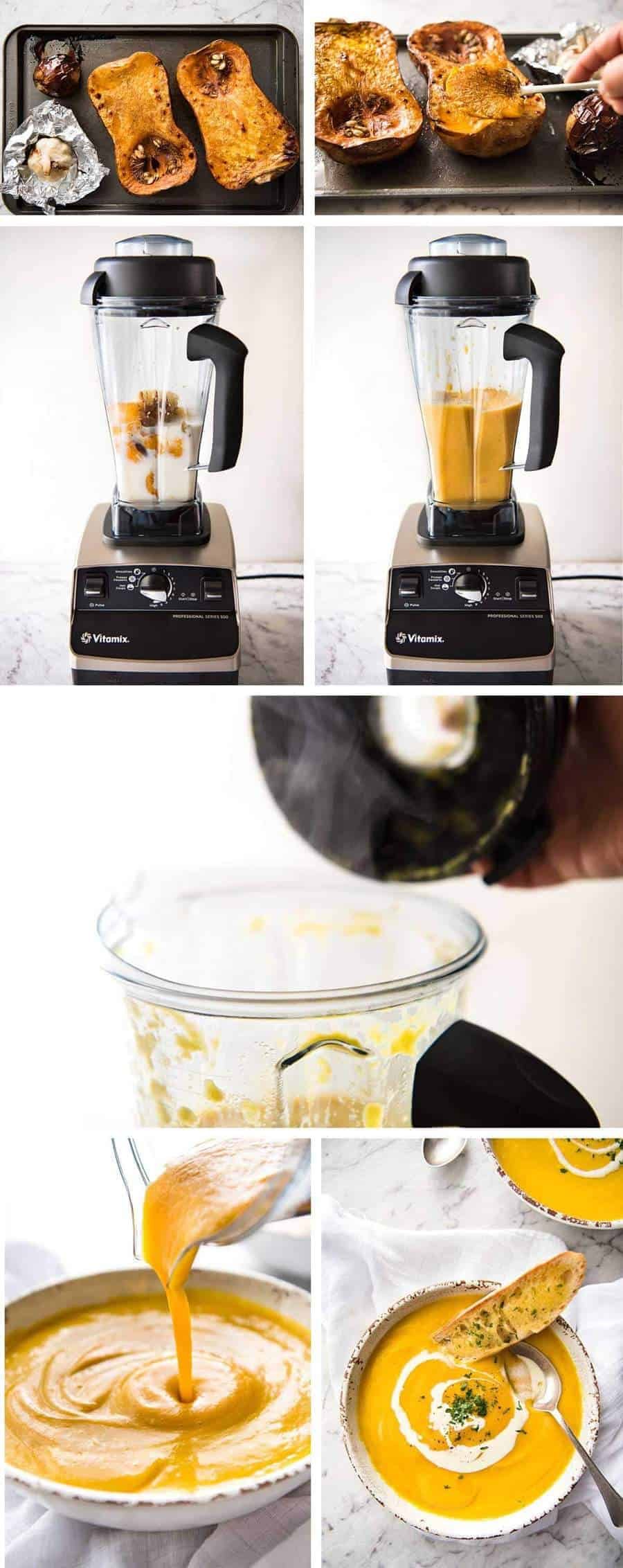 No Chop Roasted Pumpkin Soup - An intensely flavoured creamy pumpkin soup made without chopping / peeling pumpkin. recipetineats.com