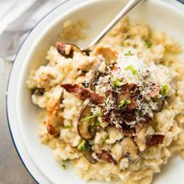 Chicken and Mushroom Risotto - Creamy risotto with golden brown sautéed mushrooms and chicken. Easy, perfectly seasoned and beautifully creamy! recipetineats.com