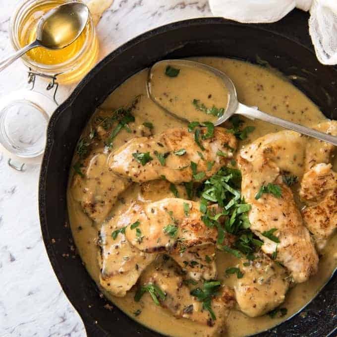 Honey Mustard Chicken - Chicken simmered in a homemade honey mustard sauce. Super easy, super fast! recipetineats.com