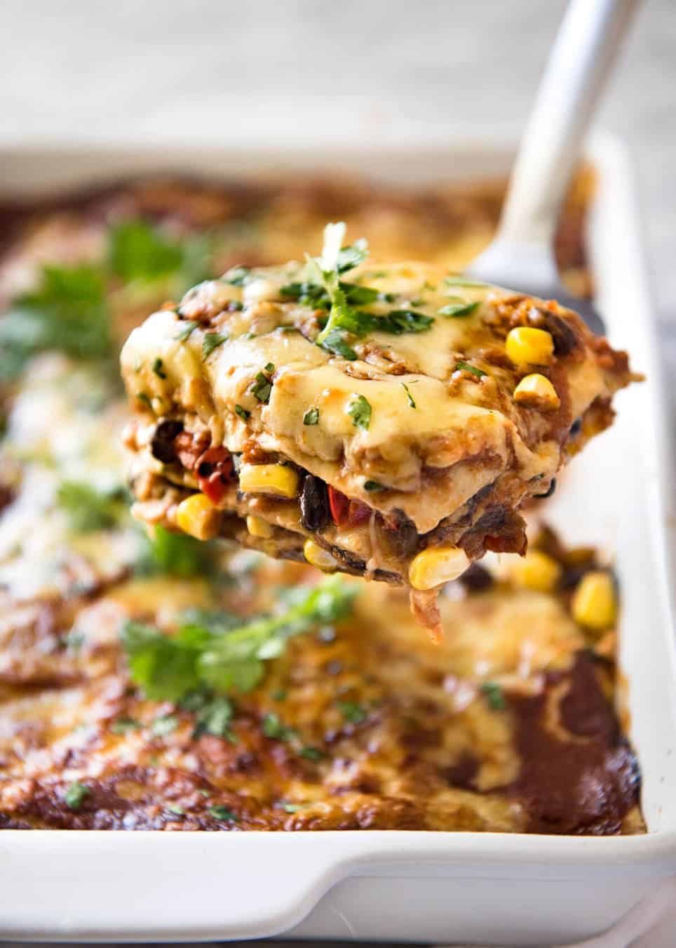 Vegetarian Mexican Caserole (Lasagna) - Fresh, healthy and loaded with Mexican flavours, just 342 calories per serving! recipetineats.com