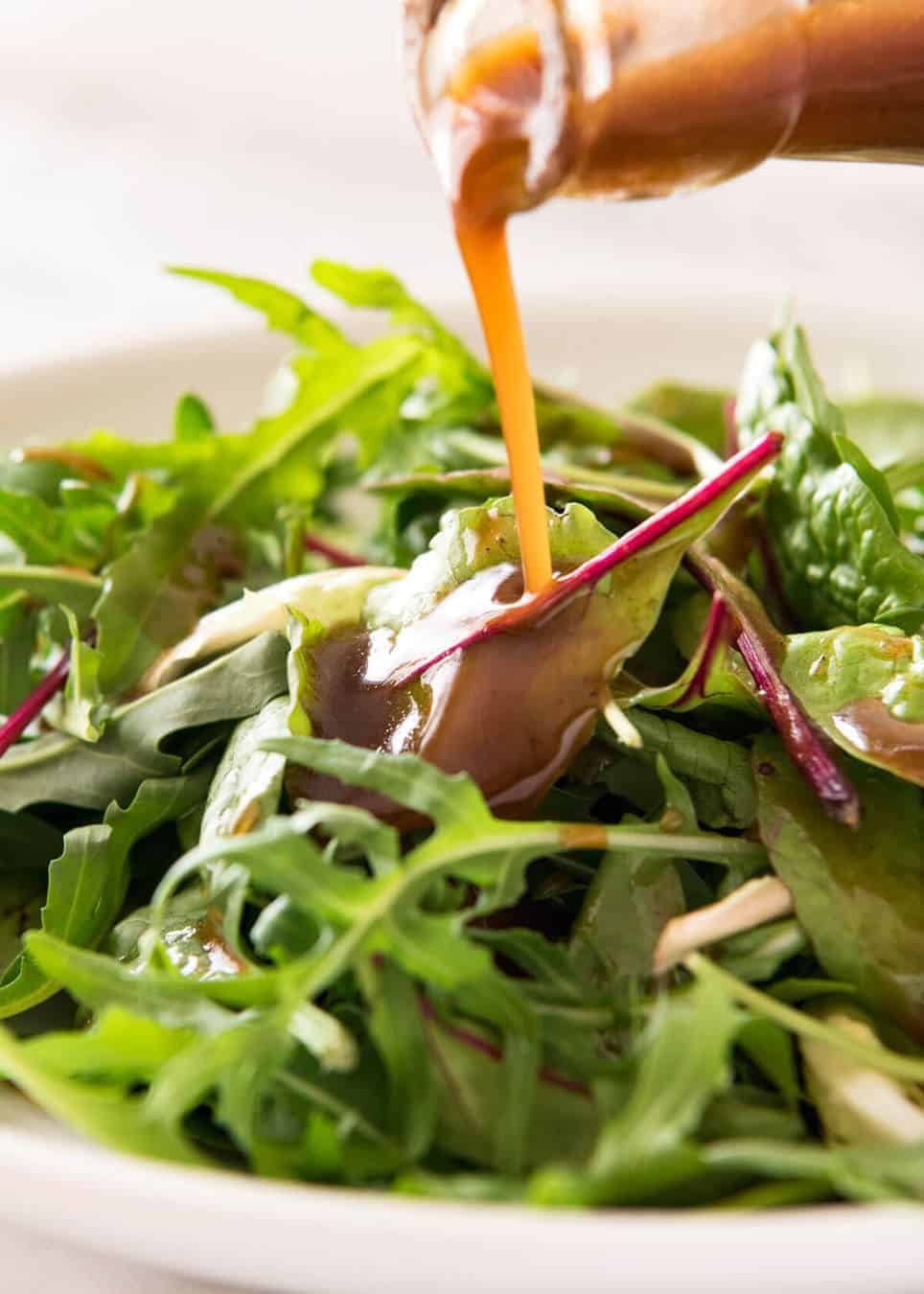 Balsamic Vinegar Dressing - A classic everyone should know: 1 part vinegar, 3 parts oil. Keep for 3 weeks+. recipetineats.com