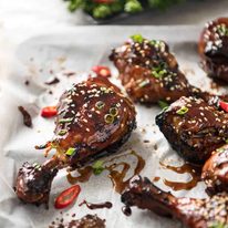 Sticky Chicken Drumsticks in Chinese Plum Sauce - Just a handful of ingredients, 5 minutes prep and awesome stickiness! recipetineats.com