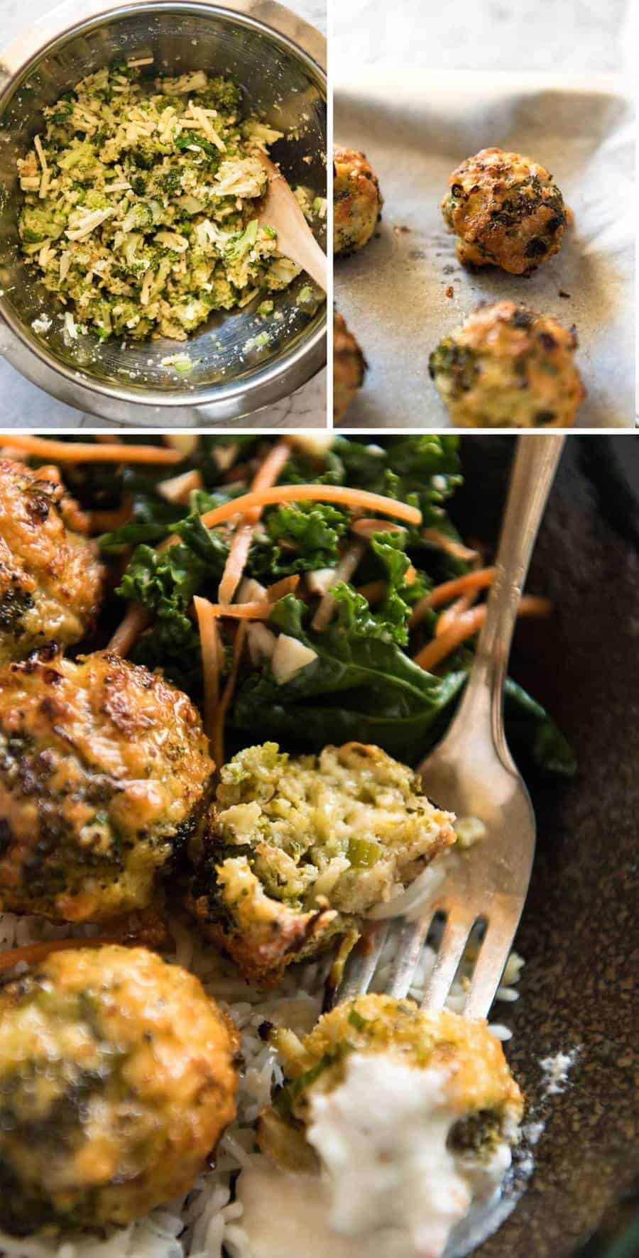 Baked Broccoli Cheese Balls - outrageously delicious as a meal or bites to serve at a gathering! Served with a Yoghurt Lemon Sauce. recipetineats.com