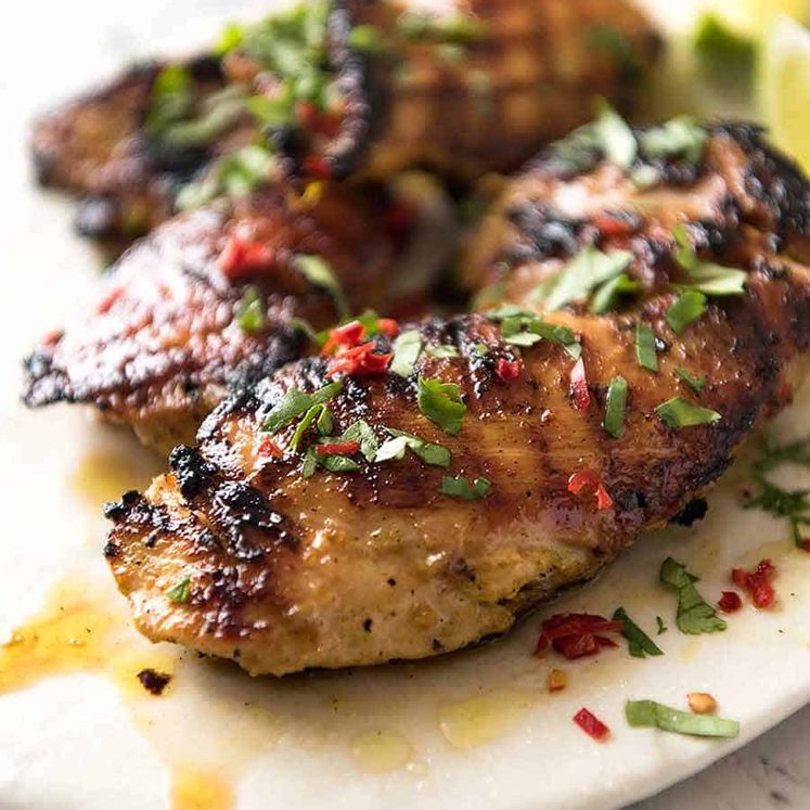 Close up of Thai Coconut Chicken fresh off the grill