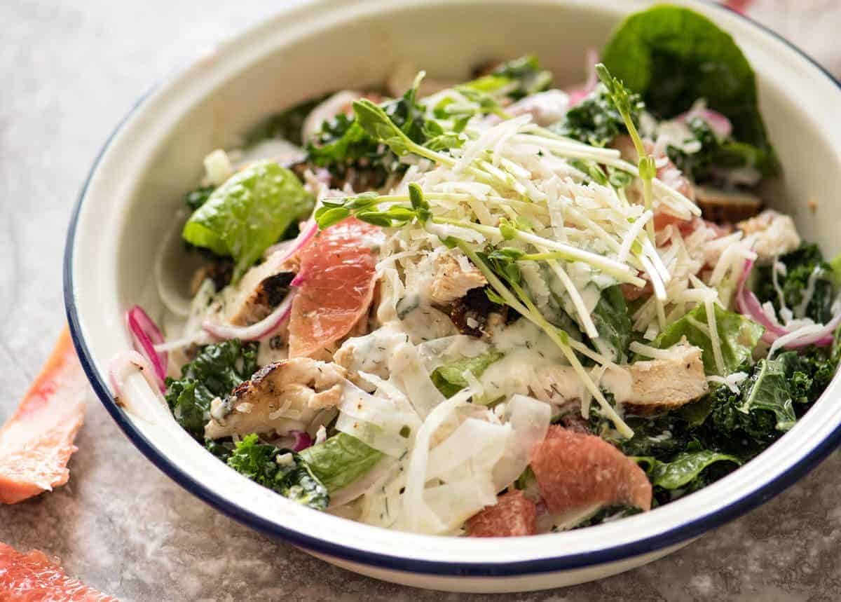 Souvla San Francisco restaurant chicken salad copycat - this San Fran Chicken Salad with Yoghurt Ranch Dressing is sensational - satisfying, filling, and loaded with incredible flavours and textures. recipetineats.com