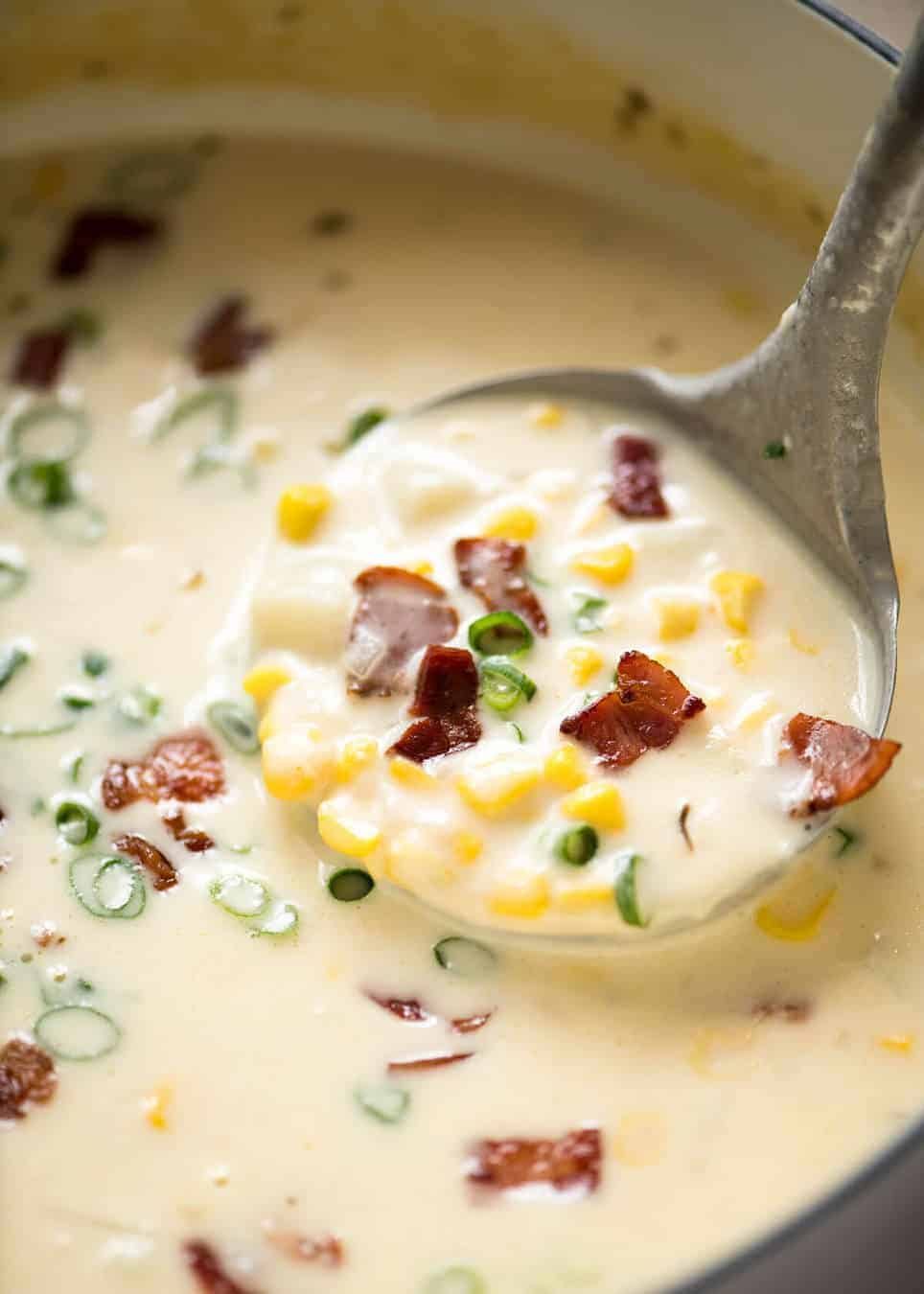 Creamy Corn Chowder with Bacon, with a couple of simple tips for make it extra tasty! www.recipetineats.com