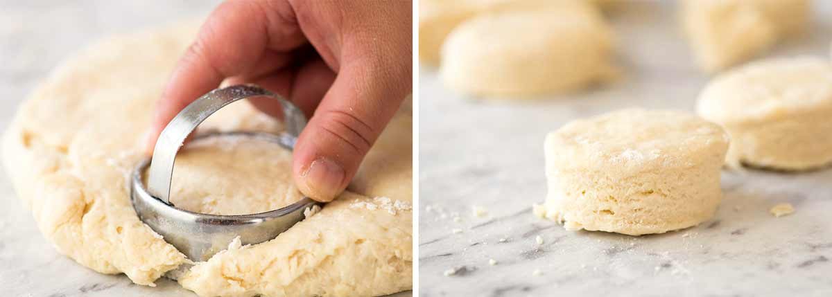Preparation of plain scones - cutting scones from dough