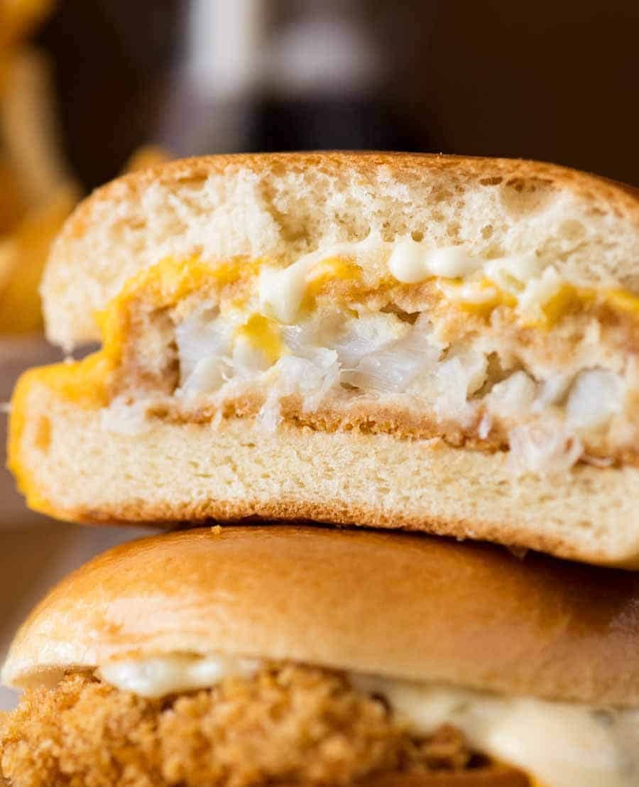 Homemade Filet-O-Fish (BAKED!) cut open to short the inside