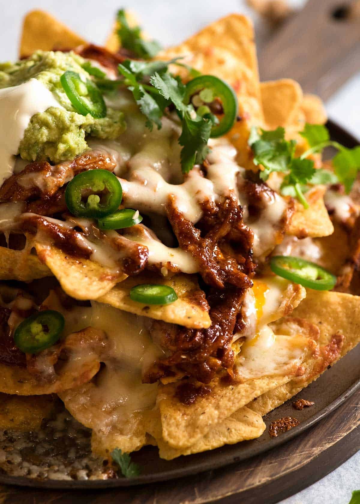 Close up of Chicken Nachos made tin Doritos corn chips