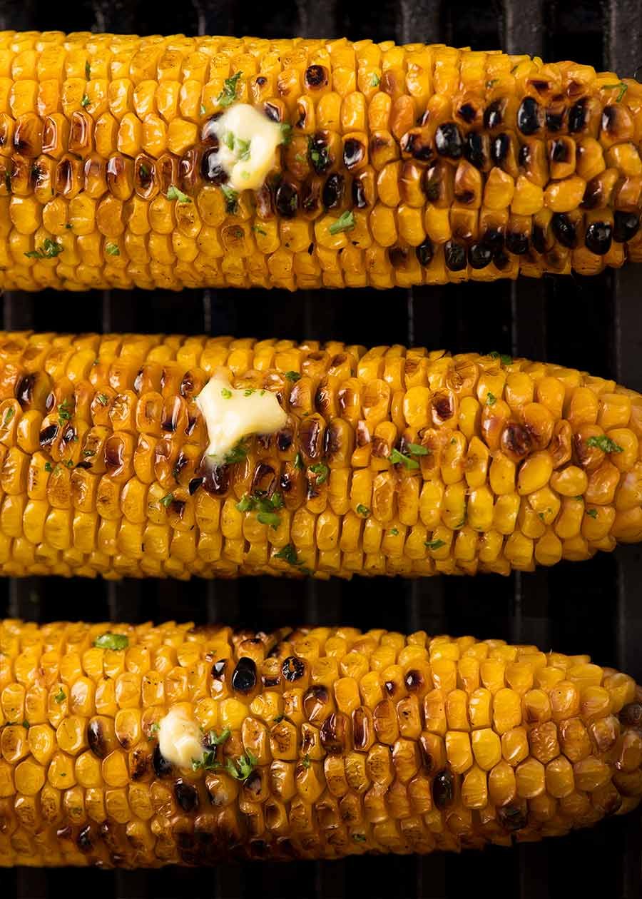 Overhead photo of Grilled Corn on the BBQ