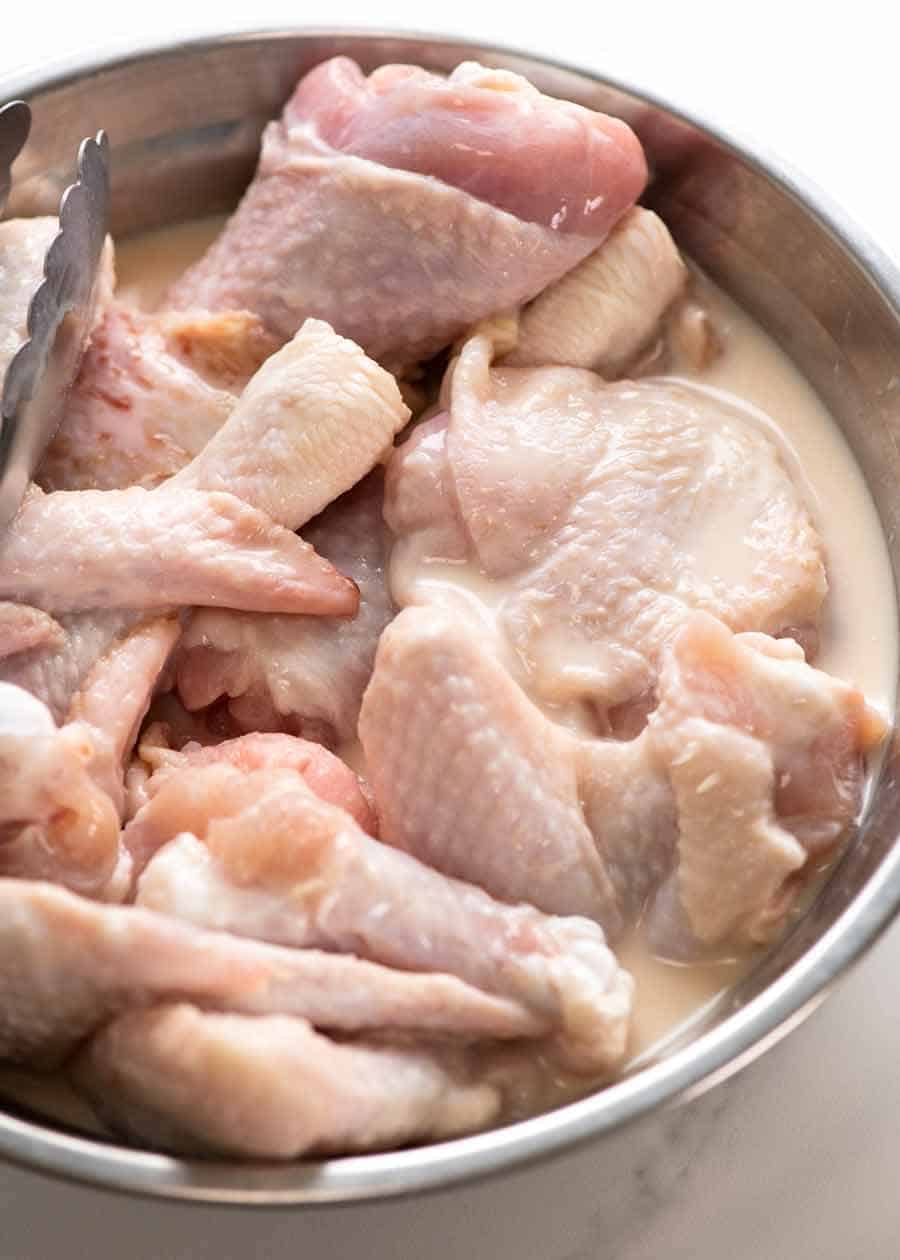 Marinating Southern Fried Chicken in buttermilk
