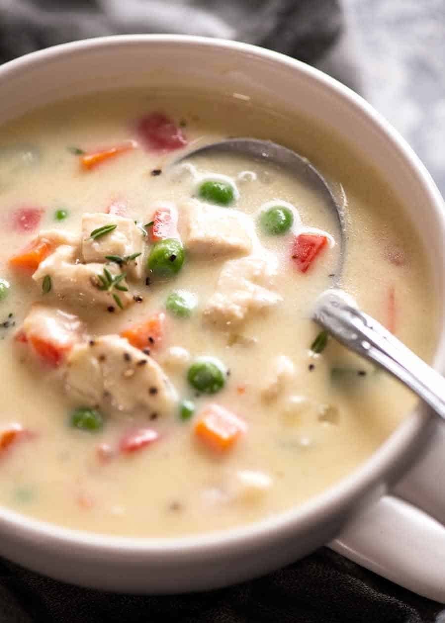 Close up of creamy healthy chicken soup