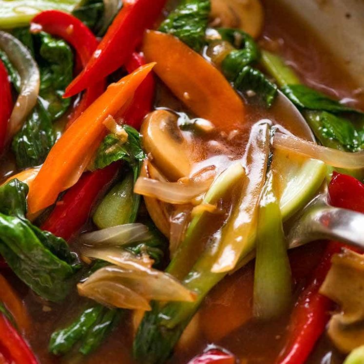 Close up of Vegetable Stir Fry with lots of sauce