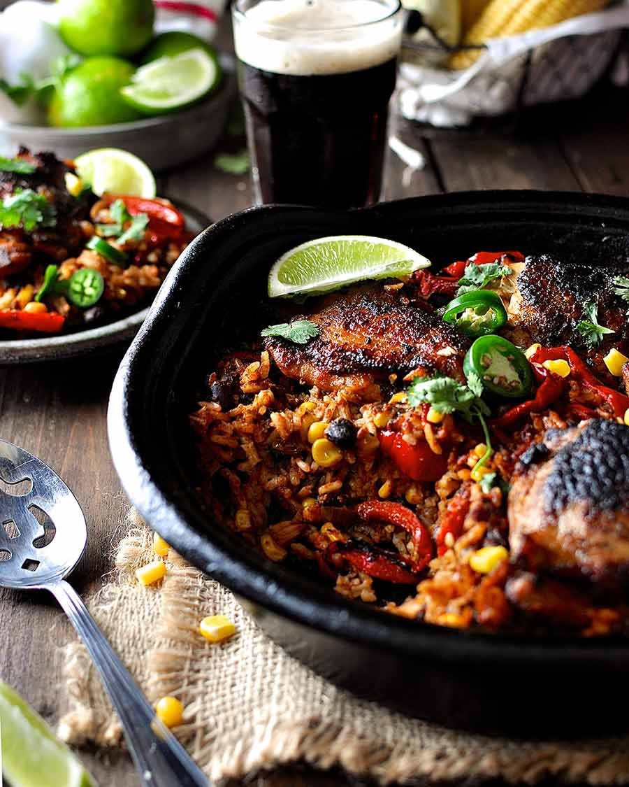 One Pot Mexican Chicken and Rice fresh out of the oven