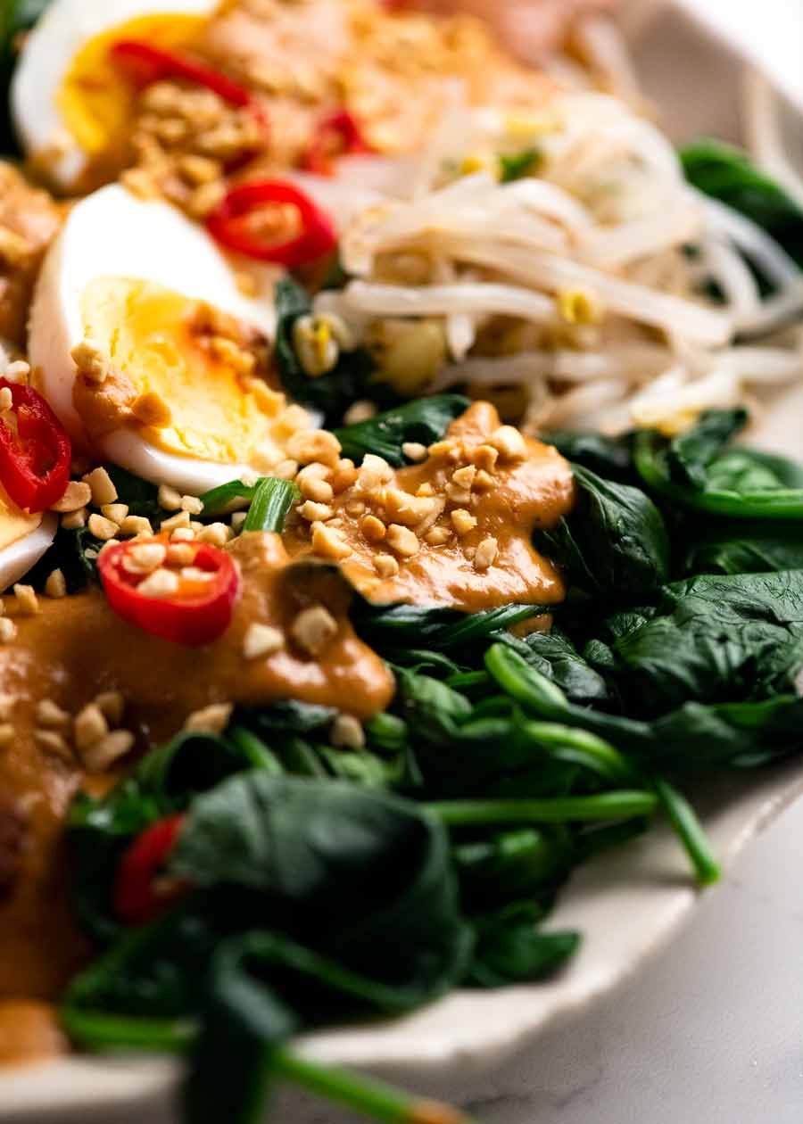 Gado Gado peanut sauce drizzled over vegetables