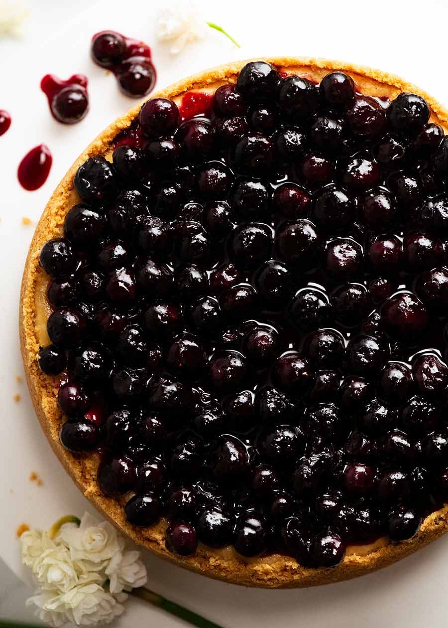 Overhead of Blueberry Cheesecake
