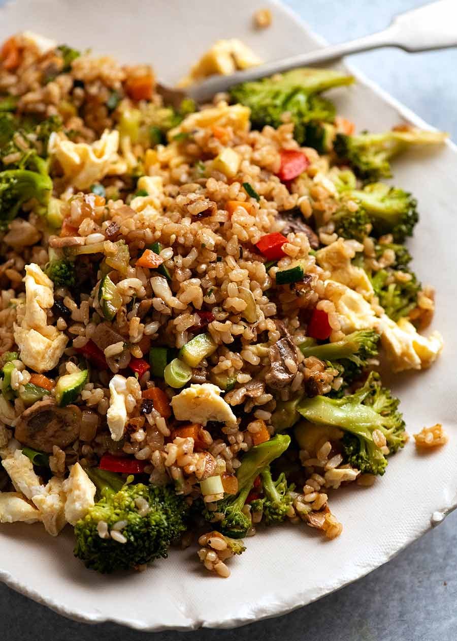 Plate of Fried Rice made with brown rice