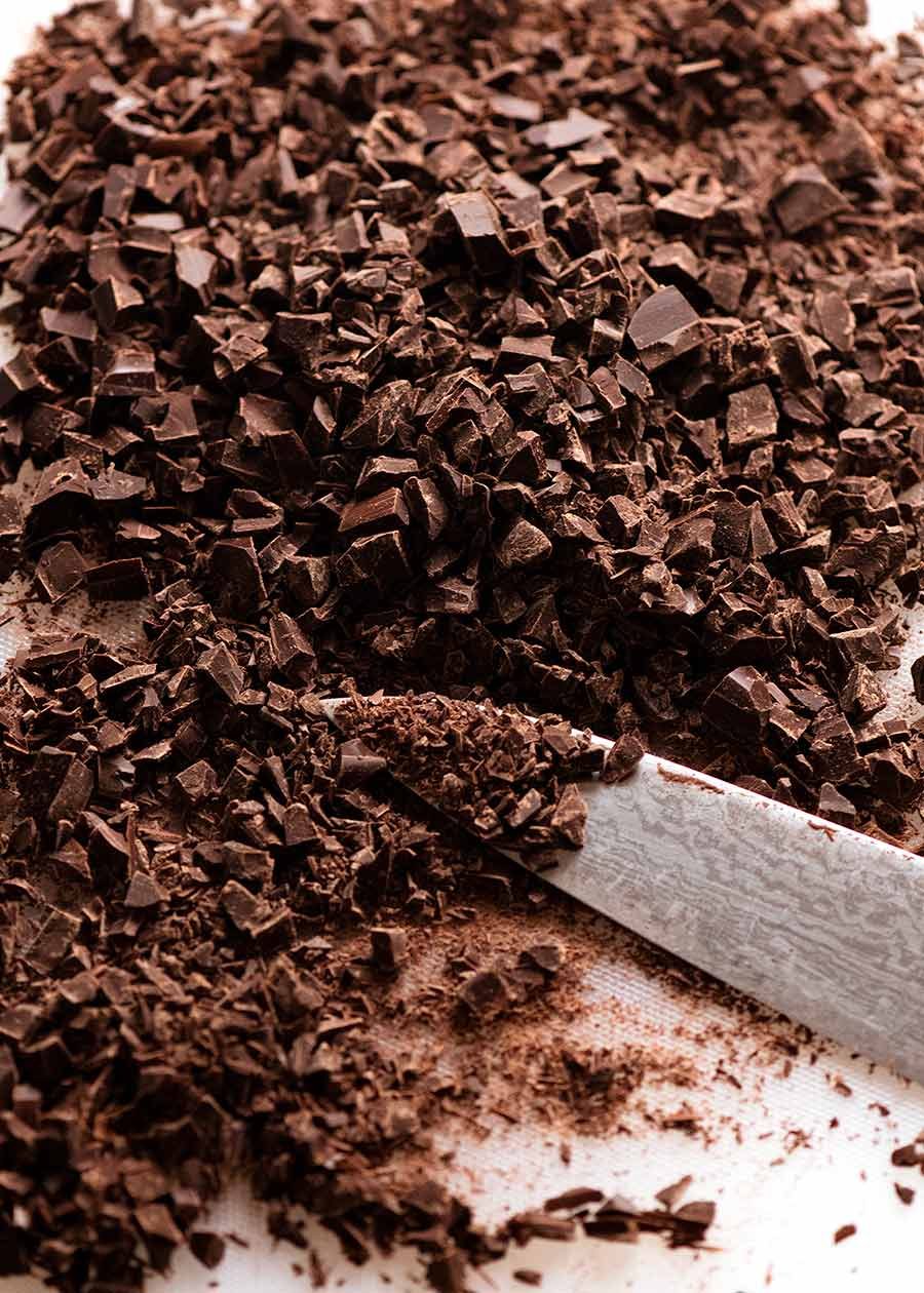 Finely chopped chocolate for Chocolate Ganache