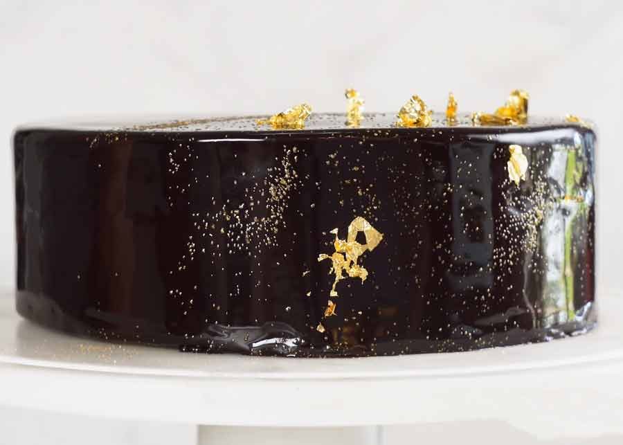 Photo of Chocolate Mirror Glaze Cake from the side