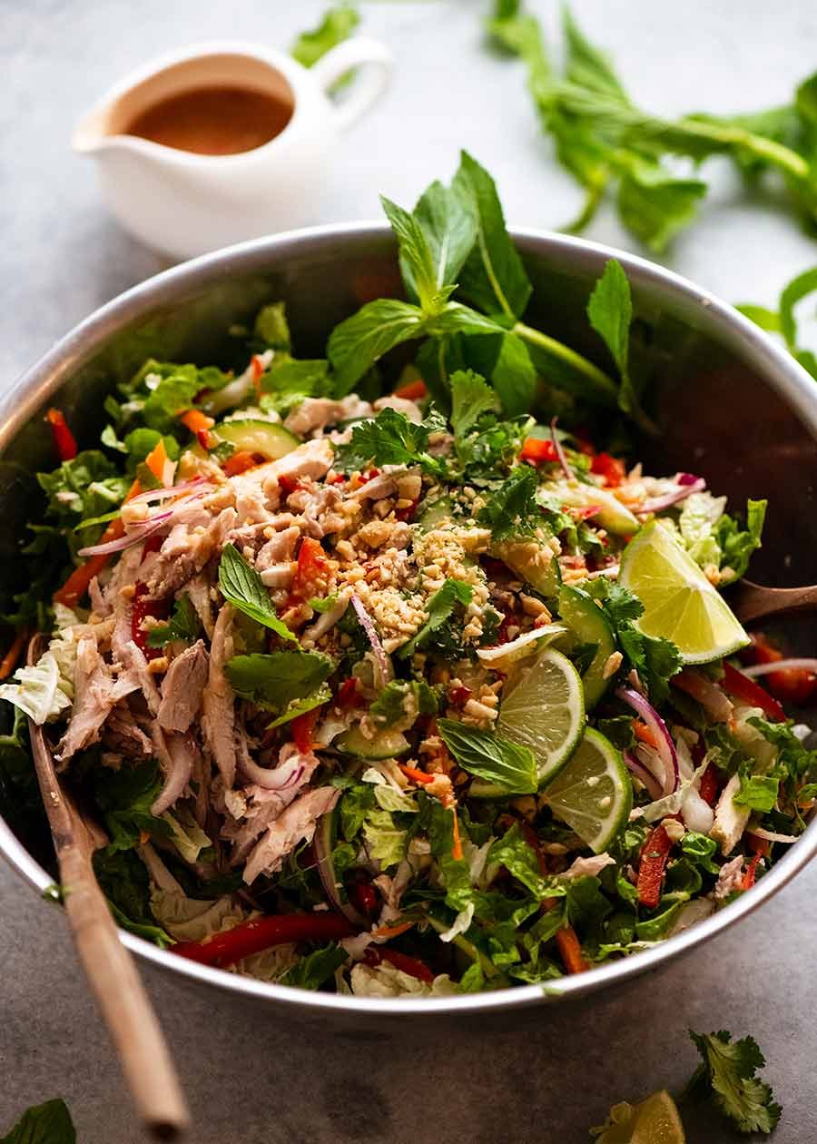 Vietnamese Chicken Salad in a silver bowl