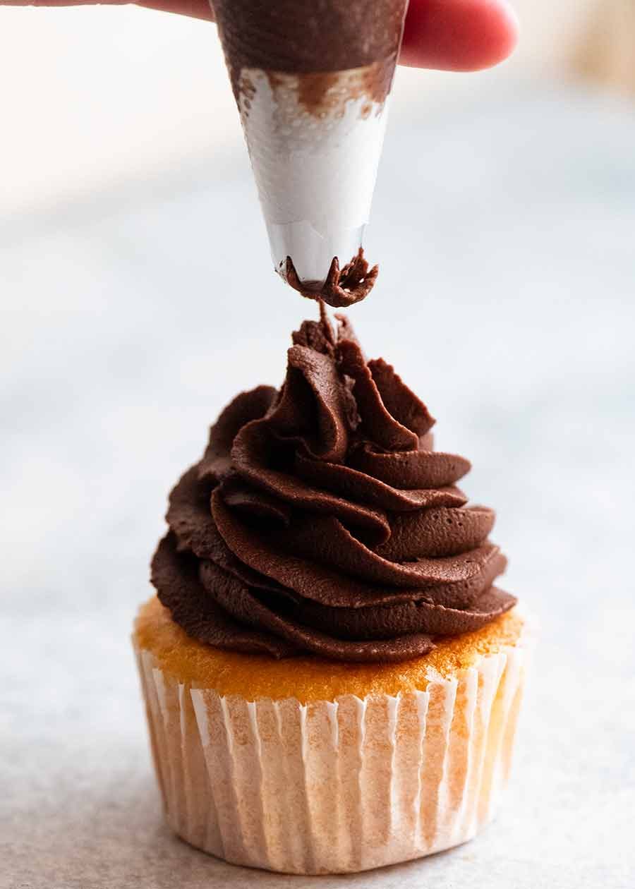 Whipped Chocolate Ganache on Cupcakes
