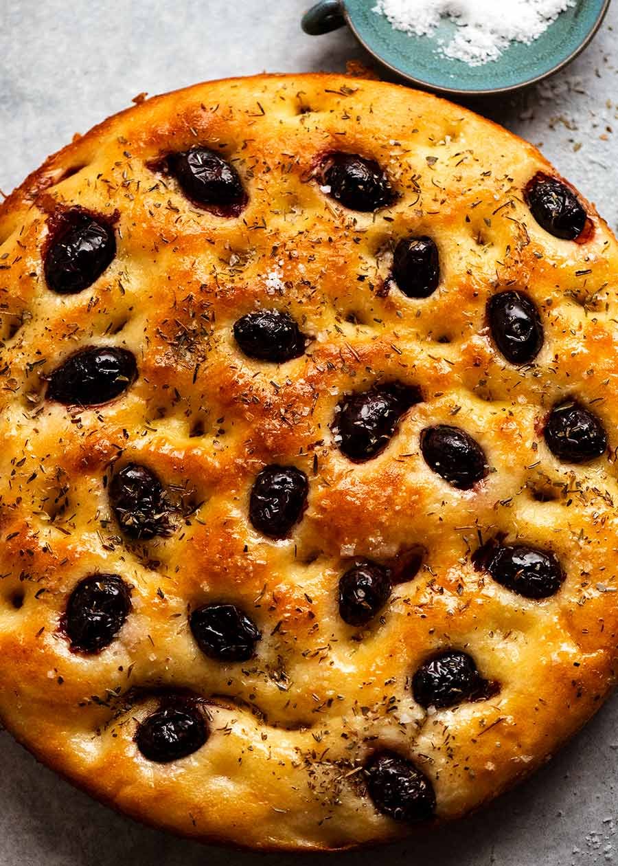 Overhead photo of olive Focaccia
