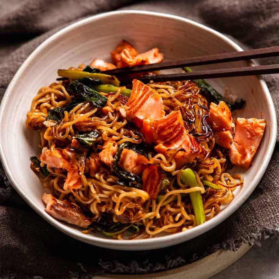 Bowl of Teriyaki Salmon Noodles