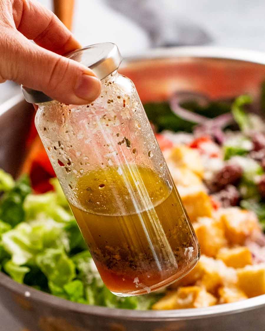 Close up of jar filled with Italian dressing