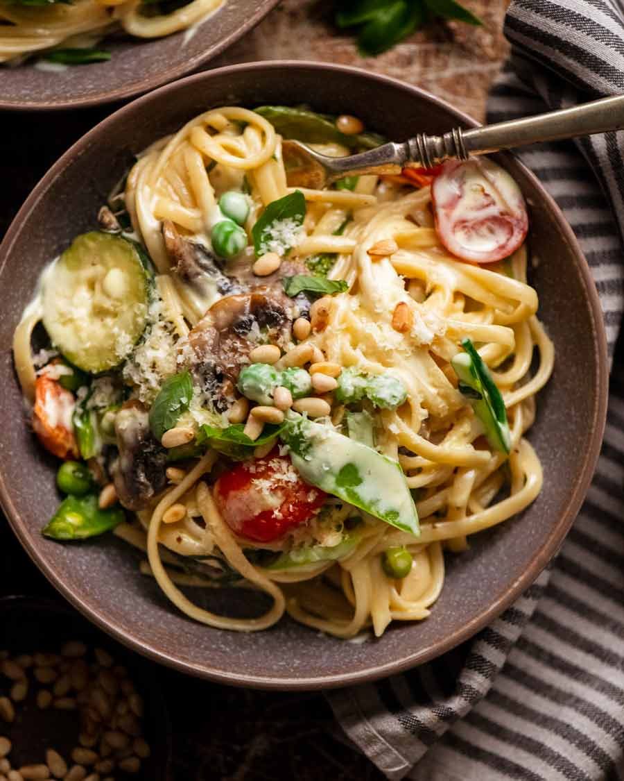 Bowl of freshly cooked Pasta Primavera
