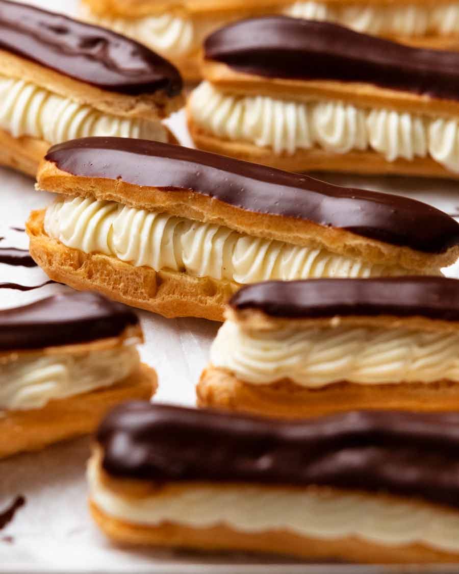 Tray of freshly made Eclairs