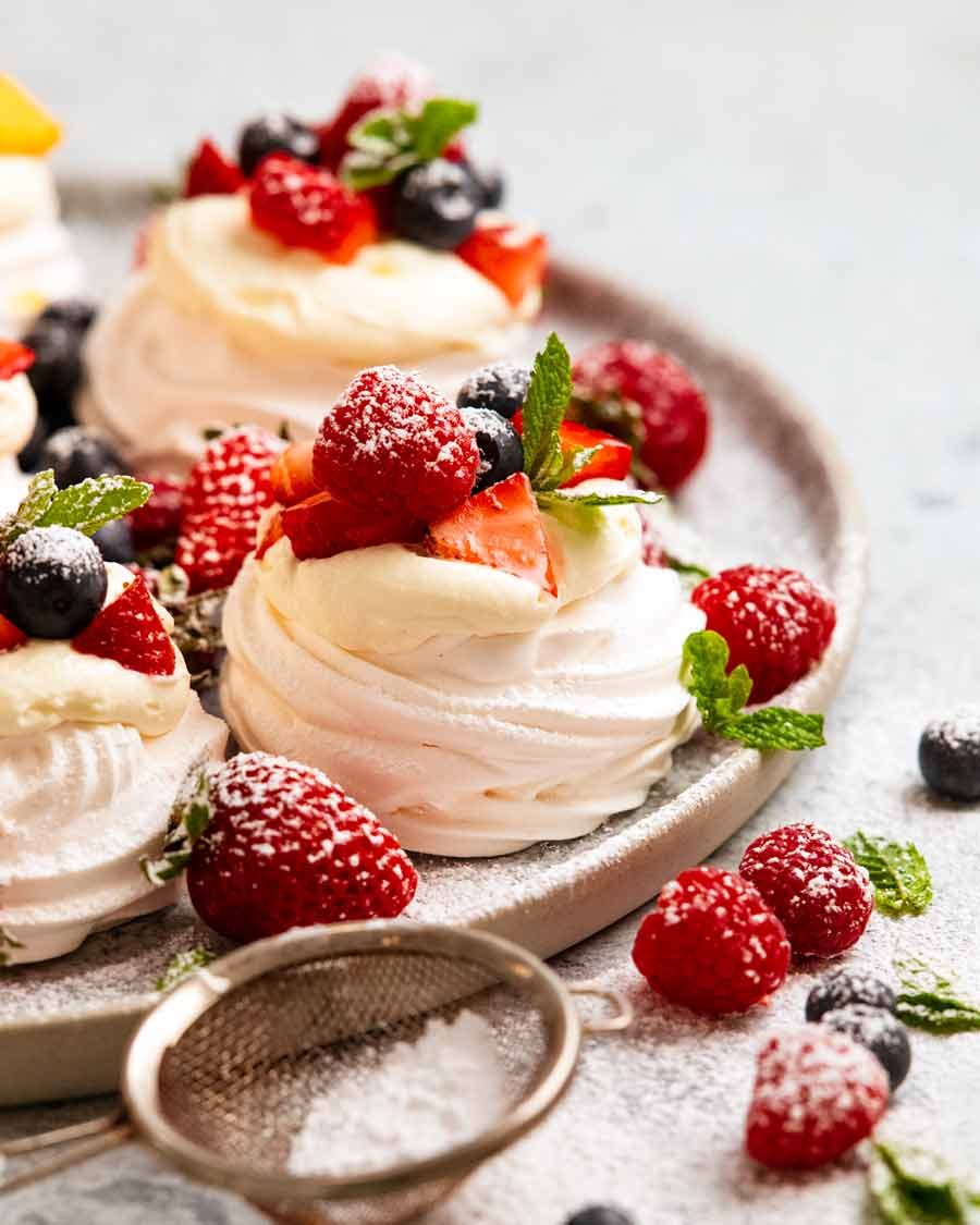 Close up of mini pavlovas